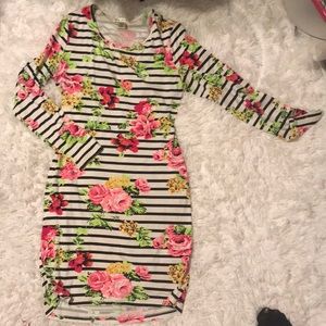 Print open back long sleeve midi dress